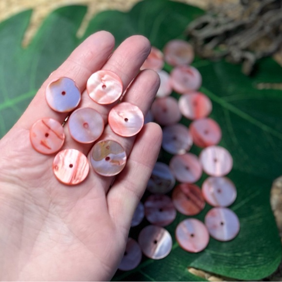 Circle Mother of Pearl Seashell Shell Beads Coral Pink DIY Jewelry making lot - Picture 17 of 17